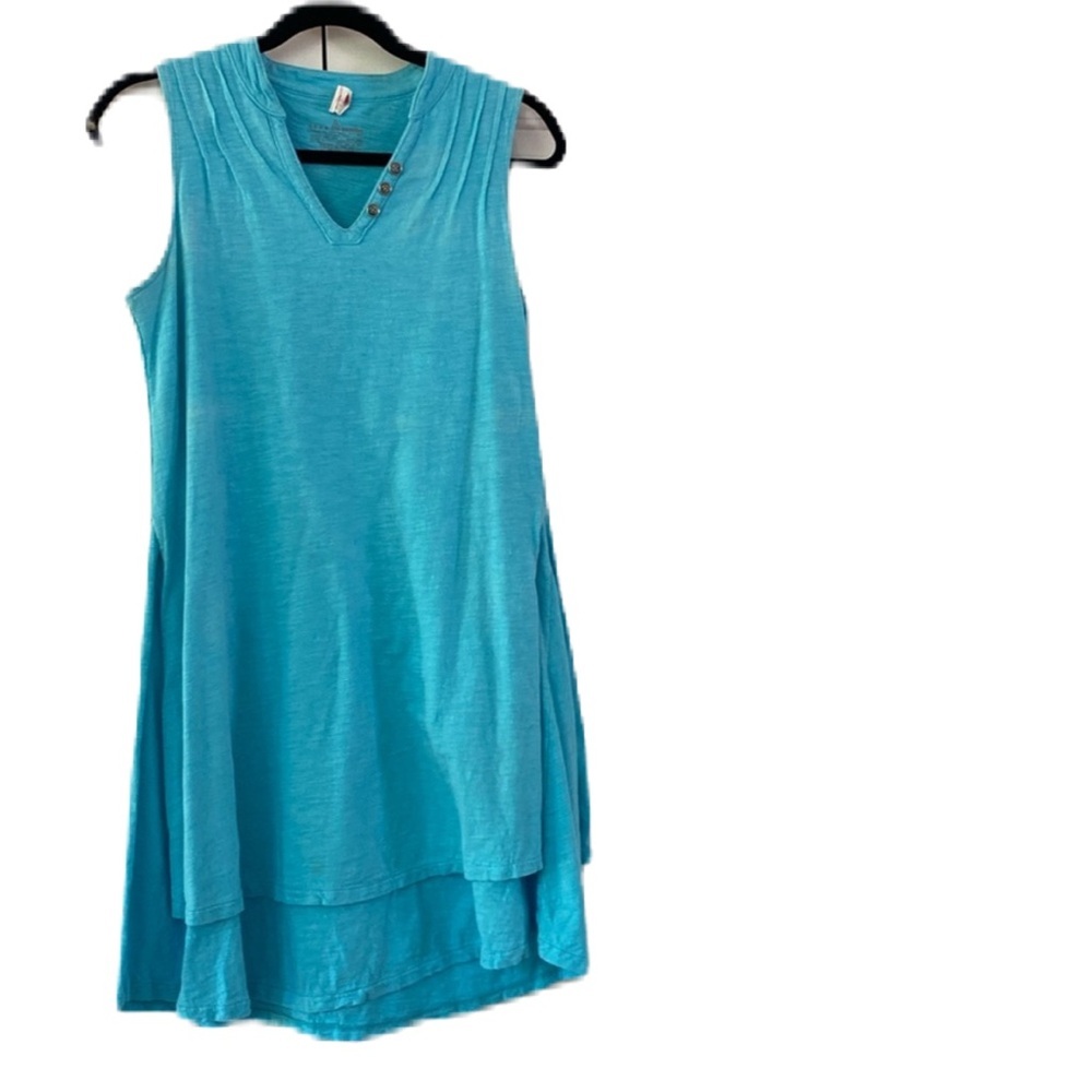 Neon Buddha Blue Layered Cotton Dress Sleeveless Comfort Pool Beach‎ Size XS